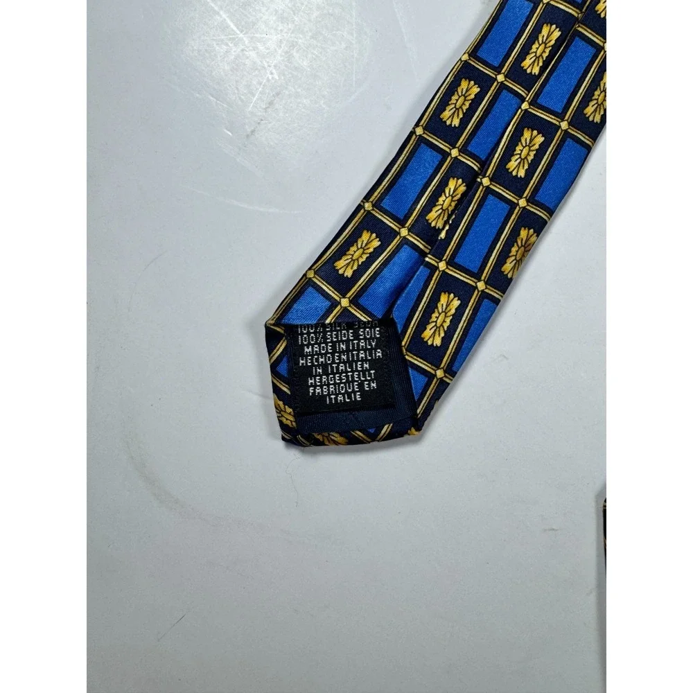 Luca Franzini Mens Blue Yellow Geometric Print Silk Adjustable Formal Neck‎ Tie